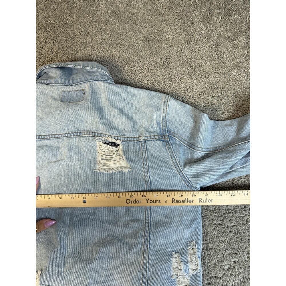 RUDE Jacket Mens M Blue Biker Denim Distressed Collared Button Pockets - Picture 8 of 10